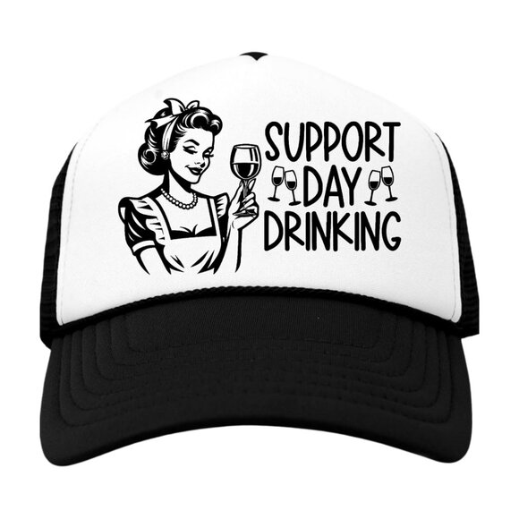 Support Day Drinking Black Trucker Hat - Picture 1 of 4